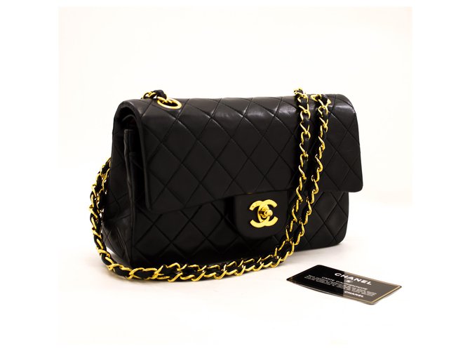 Chanel 2.55 lined flap 9" Chain Shoulder Bag Black Lambskin Leather  ref.216057
