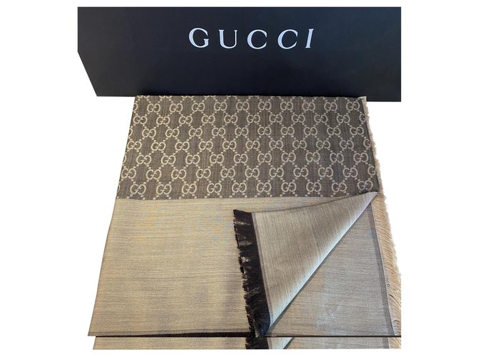 Gucci GG Monogram Brown Silk Scarf