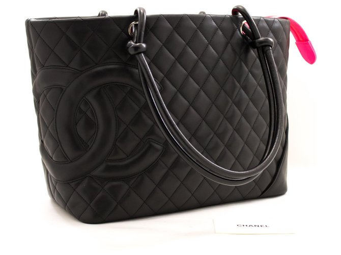 CHANEL Cambon Tote Large Shoulder Bag Black Quilted calf leather