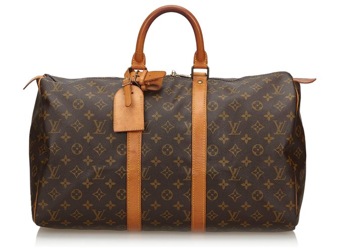 Louis Vuitton Brown Monogram Keepall 45 Leather Cloth  ref.216205