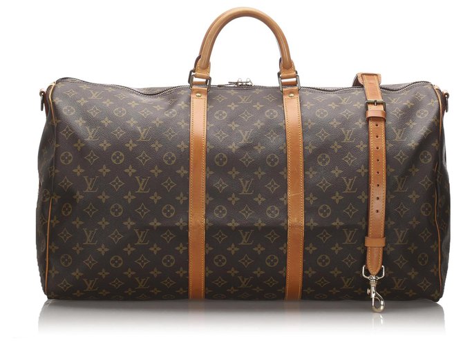 Louis Vuitton Brown Monogram Keepall Bandouliere 60 Leather Cloth  ref.216224