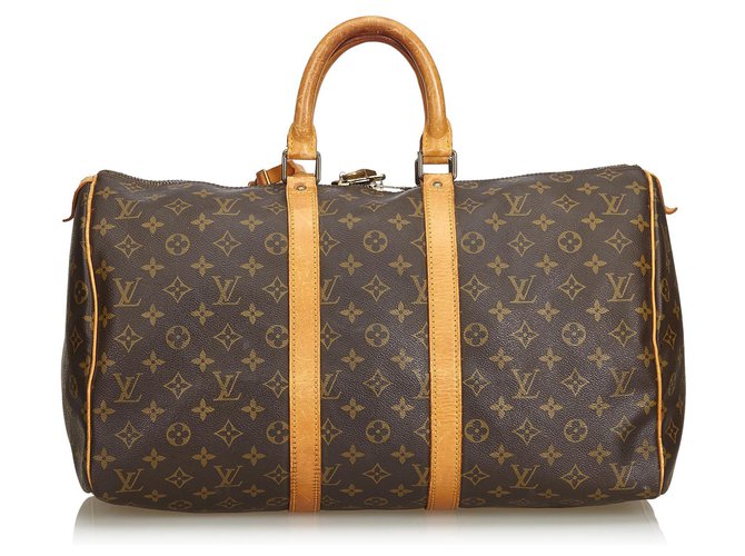 Louis Vuitton Brown Monogram Keepall 45 Leather Cloth  ref.216269
