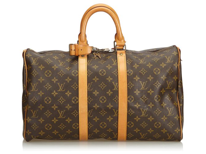 Louis Vuitton Brown Monogram Keepall 45 Leather Cloth  ref.216285