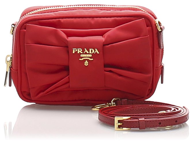 Prada Red Fiocco Bow Tessuto Crossbody Bag Leather Pony-style calfskin  Nylon Cloth  - Joli Closet