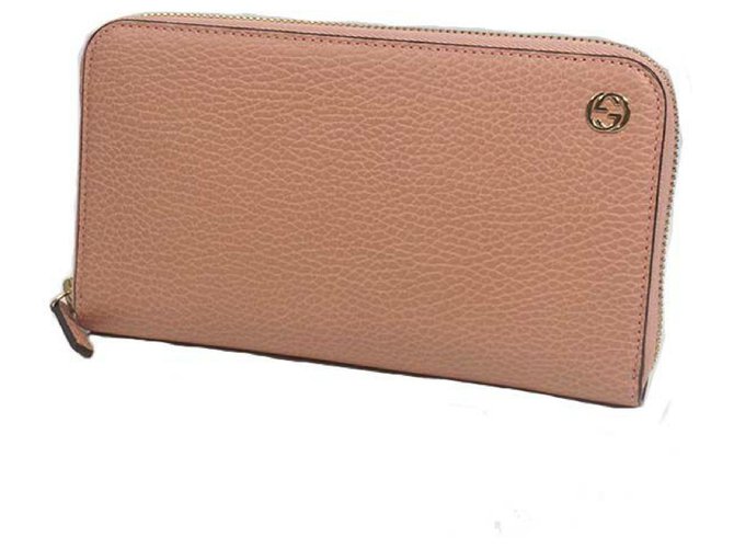 GUCCI InterlockingG runder Reißverschluss Lange Brieftasche für Damen 449347 Rosa Pink Leder  ref.216590
