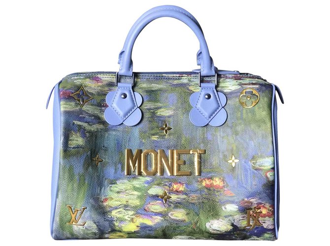 Maestros Monet Louis Vuitton Speedy Azul Piel de cordero  ref.216822