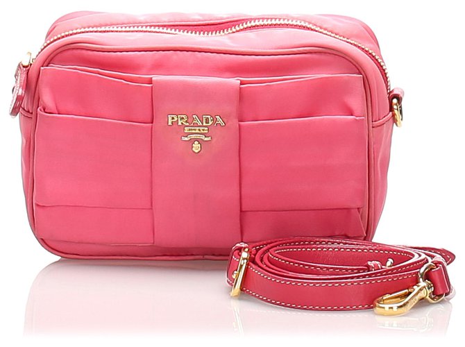 Prada Pink Fiocco Bow Tessuto Crossbody Bag Leather Pony-style calfskin  Nylon Cloth  - Joli Closet