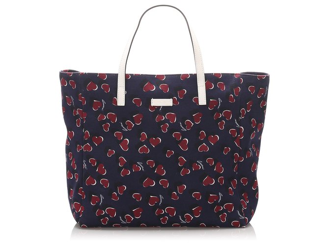Gucci Blue Printed Canvas Tote Bag Multiple colors Navy blue Leather Cloth Pony-style calfskin Cloth  ref.216941