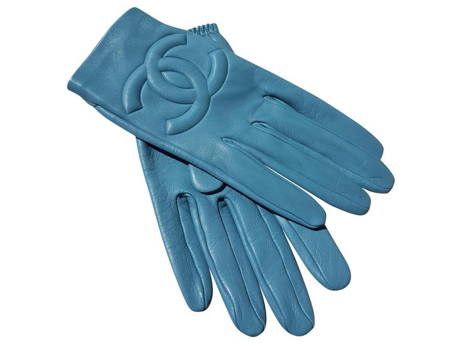 Chanel gloves Blue Leather  ref.216989