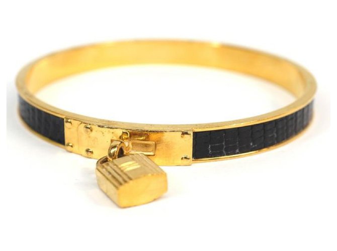 Hermès Bracelet jonc Kelly GP cuir Bracelet femme or x noir  ref.217014