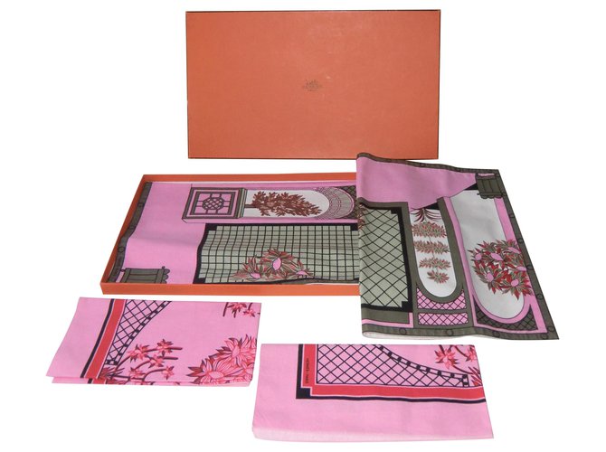 Rare Hermès placemat Pink Cotton  ref.217021