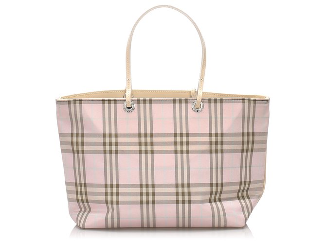 Burberry Pink Plaid Nylon Tote Bag Multiple colors Leather Pony-style calfskin Cloth  ref.217146