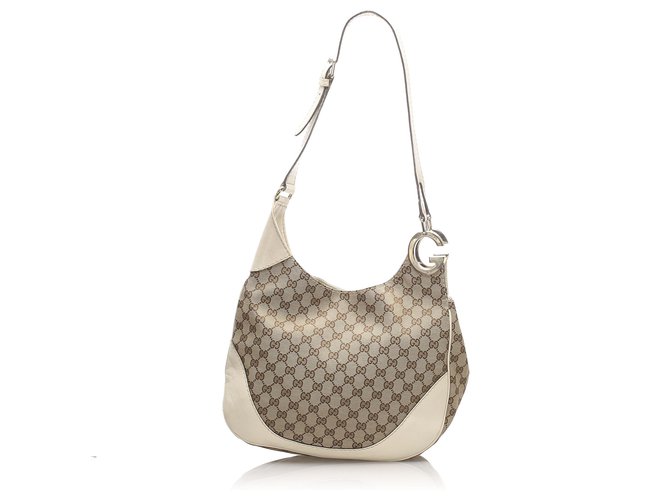 Gucci Beige/Brown Canvas Hobo Shoulder Bag with Brown Leather Trim 203503