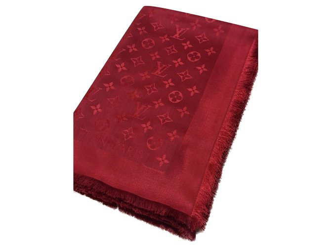 Châle monogramme rouge Louis Vuitton Soie Laine  ref.217301