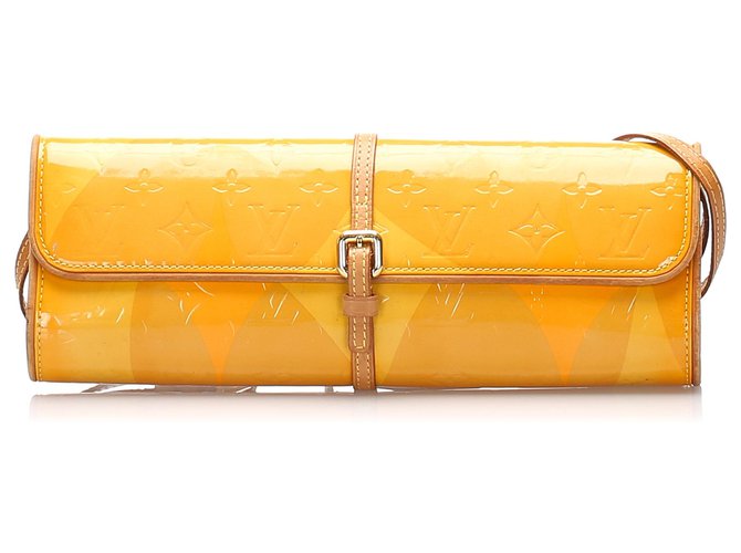 Louis Vuitton Yellow Monogram Vernis Fleur Pochette Brown Leather Patent  leather ref.217385 - Joli Closet