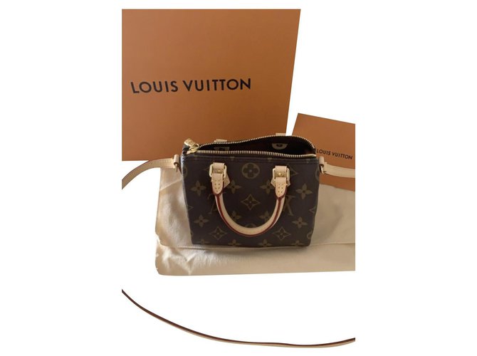 Louis Vuitton Sac speedy nano Toile Marron clair  ref.217419