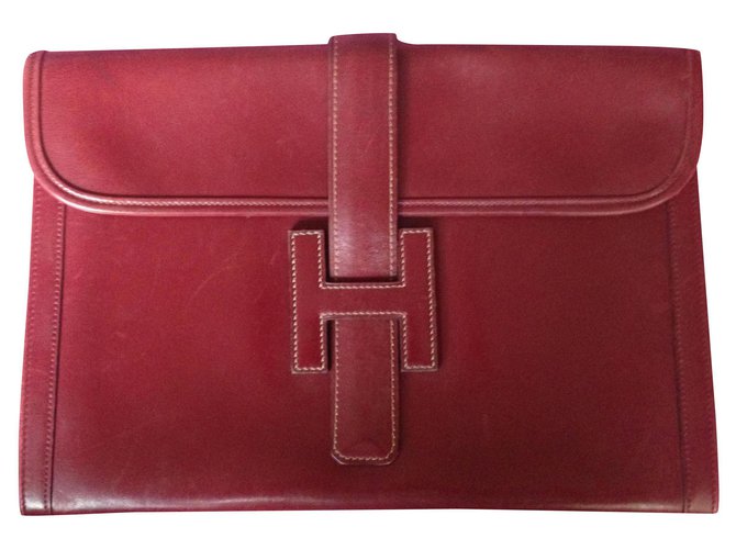 Hermès Jige Hermes clutch Red Leather  ref.217478