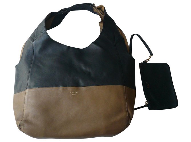 Céline CELINE Two-tone leather shoulder bag Condition of use Black Beige Lambskin  ref.217591