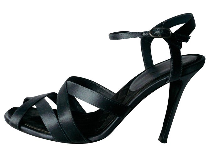 CHANEL Dark gray satin high heel gladiator sandals T40,5 Italian BE Grey Leather  ref.217596
