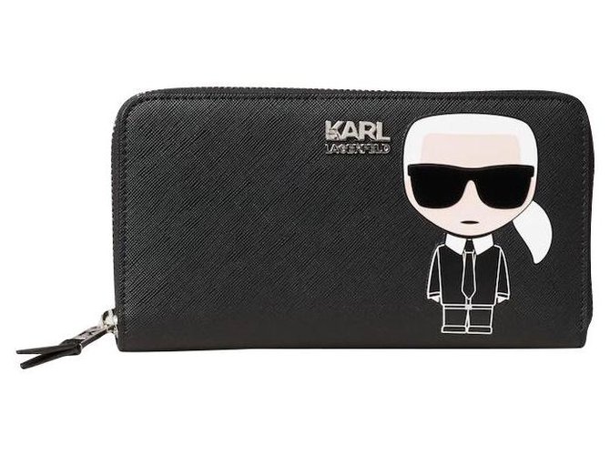 KARL LAGERFELD Compagnon IKONIK new wallet Black Leatherette  ref.217607