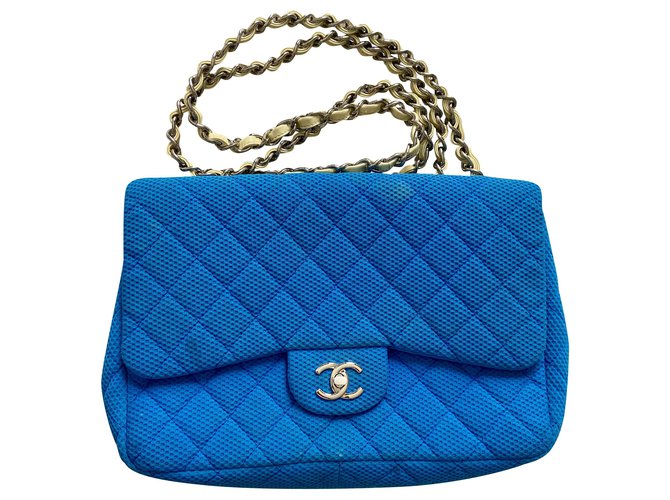 Timeless Forma Chanel Classic Azul Algodão  ref.217614