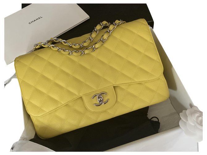 yellow chanel flap caviar