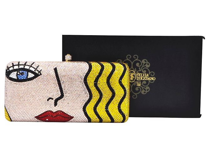 Bolsa de mão Sylvia Toledano de metal e strass 2000's Multicor