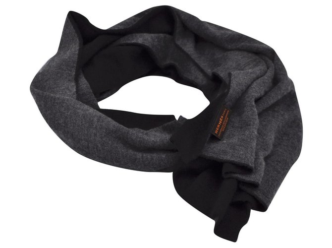 Hermès wool&silk long scarf 2019 Soie Laine Gris anthracite  ref.217660
