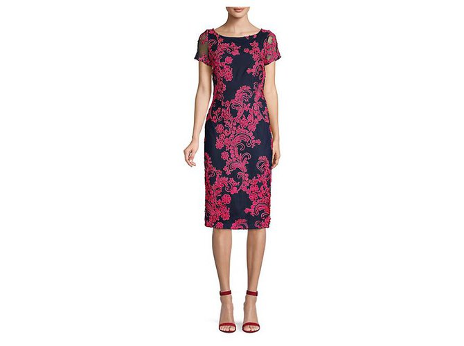 Autre Marque Besticktes Kleid aus JS Collections Schwarz Pink Polyester Spitze  ref.217692