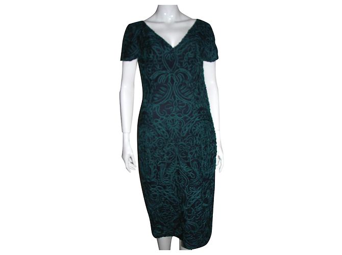 Autre Marque Spitzenkleid mit Stickerei Schwarz Grün