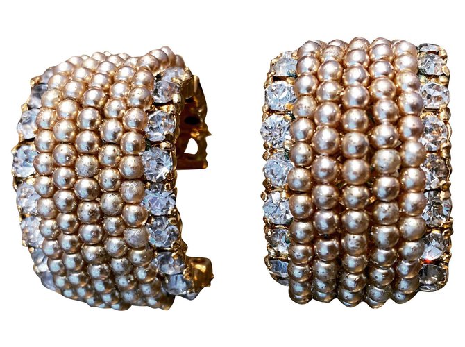 Chanel Ohrringe Silber Golden Metall Perle  ref.217904