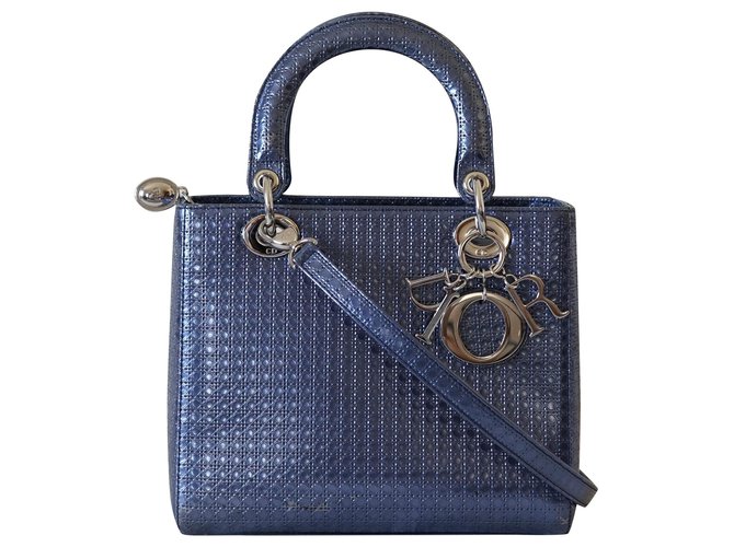 Christian Dior Handtaschen Blau Metallisch Leder  ref.217918