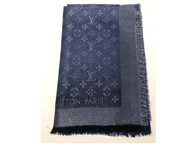 Louis Vuitton monogram shine shawl Blue Silk Wool Viscose  ref.217925