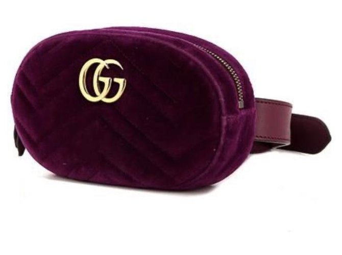 Pochette-ceinture Gucci GG Marmont en velours matelassé violet Cuir  ref.217944