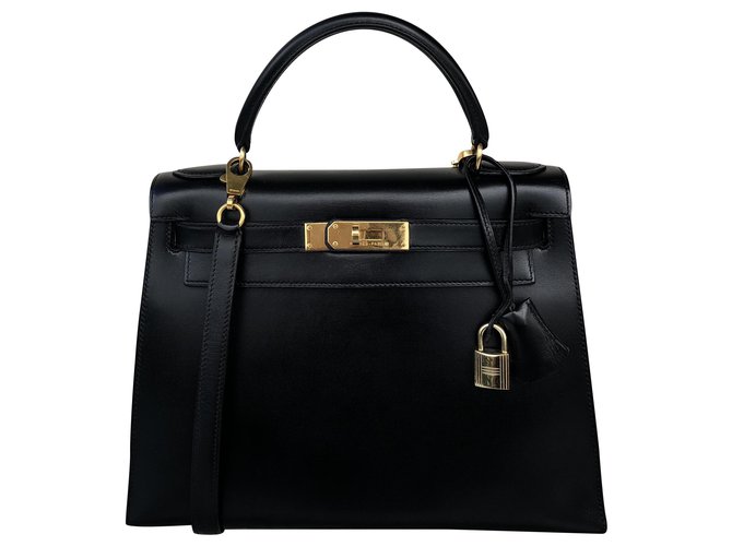 Hermès hermes kelly 28 black box leather saddle  ref.217949