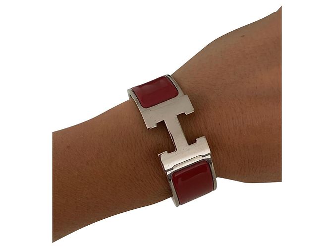 Constance Pulsera Clic H Hermès Roja Burdeos Acrílico