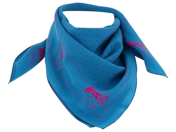 Céline scarf Blue Silk  ref.217714