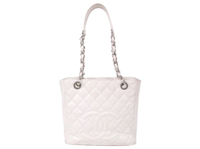 Chanel White Caviar Petit Shopping Tote Cream Leather  ref.217747