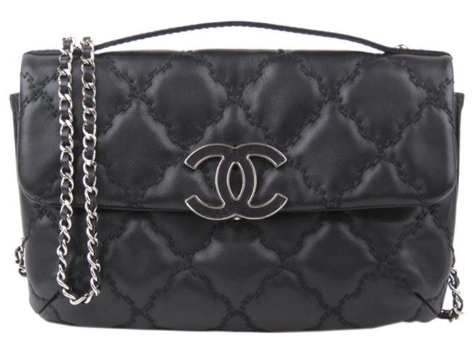 Chanel Black CC Quilted Lambskin Flap Bag Leather ref.217763