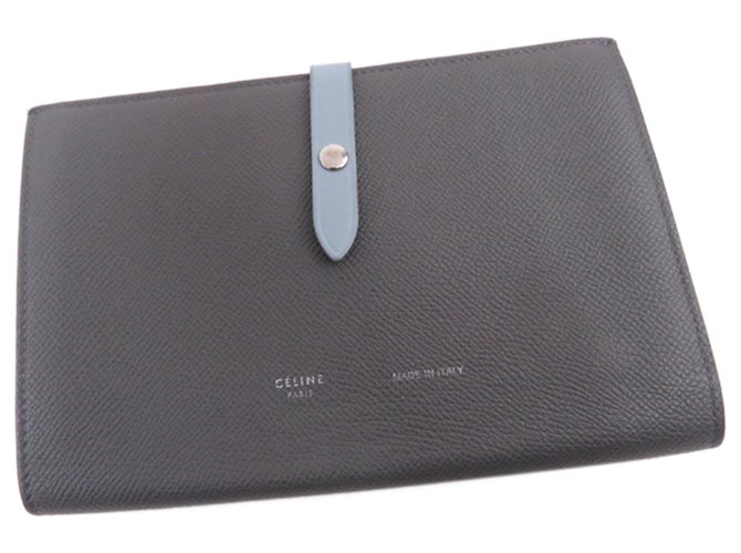 Céline Celine Gray Small Multifunction Strap Wallet Blue Grey Leather Pony-style calfskin  ref.217827