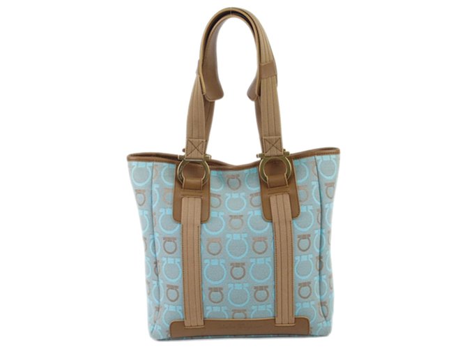 Salvatore Ferragamo Blue Gancini Canvas Tote Bag Totes Leather Cloth Pony Style Calfskin Brown Light Ref 218417 Joli Closet - Blue Canvas Tote Leather Straps Salvatore Ferragamo Blue Gancini Canvas Tote Bag Totes Leather Cloth Pony Style Calfskin Brown Light Ref 218417 Joli Closet - Blue Canvas Tote Leather Straps
