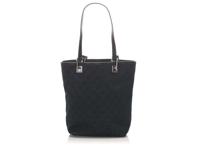 Gucci Blue GG Canvas Tote Bag Black Navy blue Leather Cloth Pony-style calfskin Cloth  ref.218430