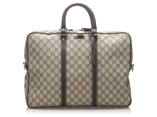 Gucci Black GG Supreme Clutch Bag Grey Leather Cloth Pony-style calfskin  Cloth ref.299207 - Joli Closet