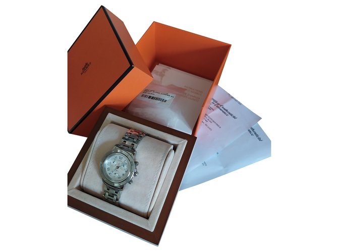 Hermès Clipper Chrono Uhr Silber Stahl  ref.218478