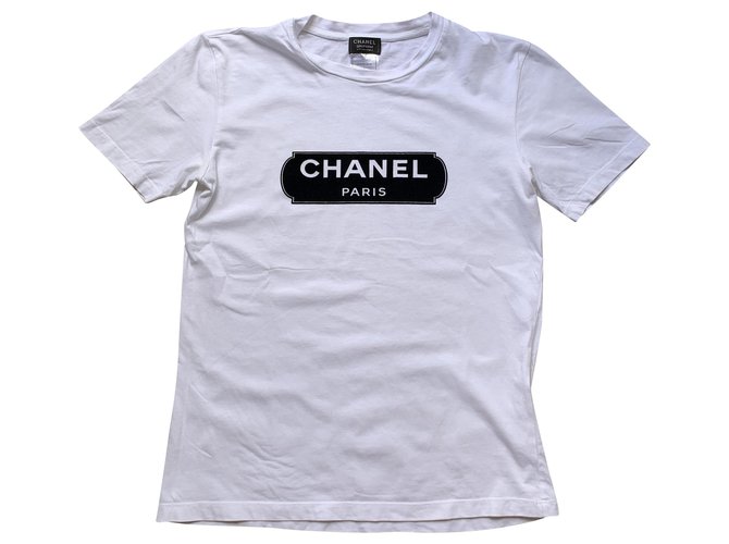 CHANEL, Tops, Chanel 23p Black White Cc Logo Ribbed Stretch Cotton Knit  Tshirt Top Shirt 38