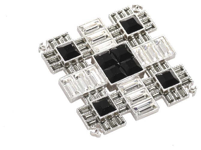 Broche de strass quadrado branco Chanel Preto Metal Plástico Resina  ref.218640