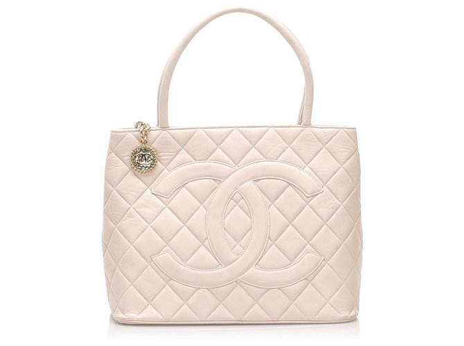CHANEL 2006 CC Medallion Tote Bag Cream Beige Caviar Leather First  Collection - Chelsea Vintage Couture