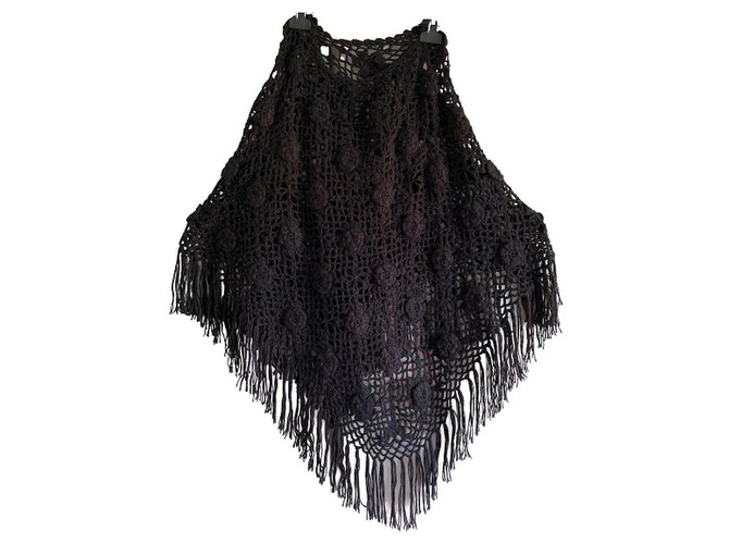 Autre Marque Vintage 70s poncho Black Wool  ref.218772