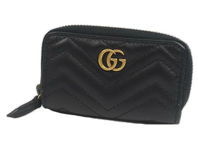 GUCCI round zipper GG Marmont Womens key case 498127 black Leather  ref.218992