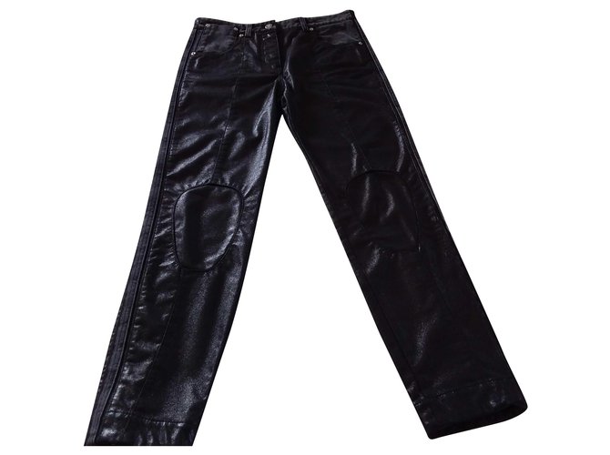 Louis Vuitton Jeans preto brilhante Algodão  ref.219012